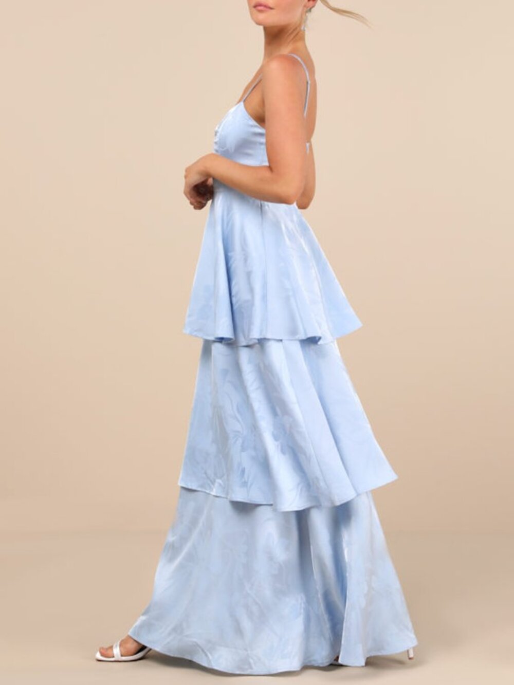 Lulus Prigette Light Blue Jacquard Tiered Maxi Dress - Size L - Picture 1 of 1